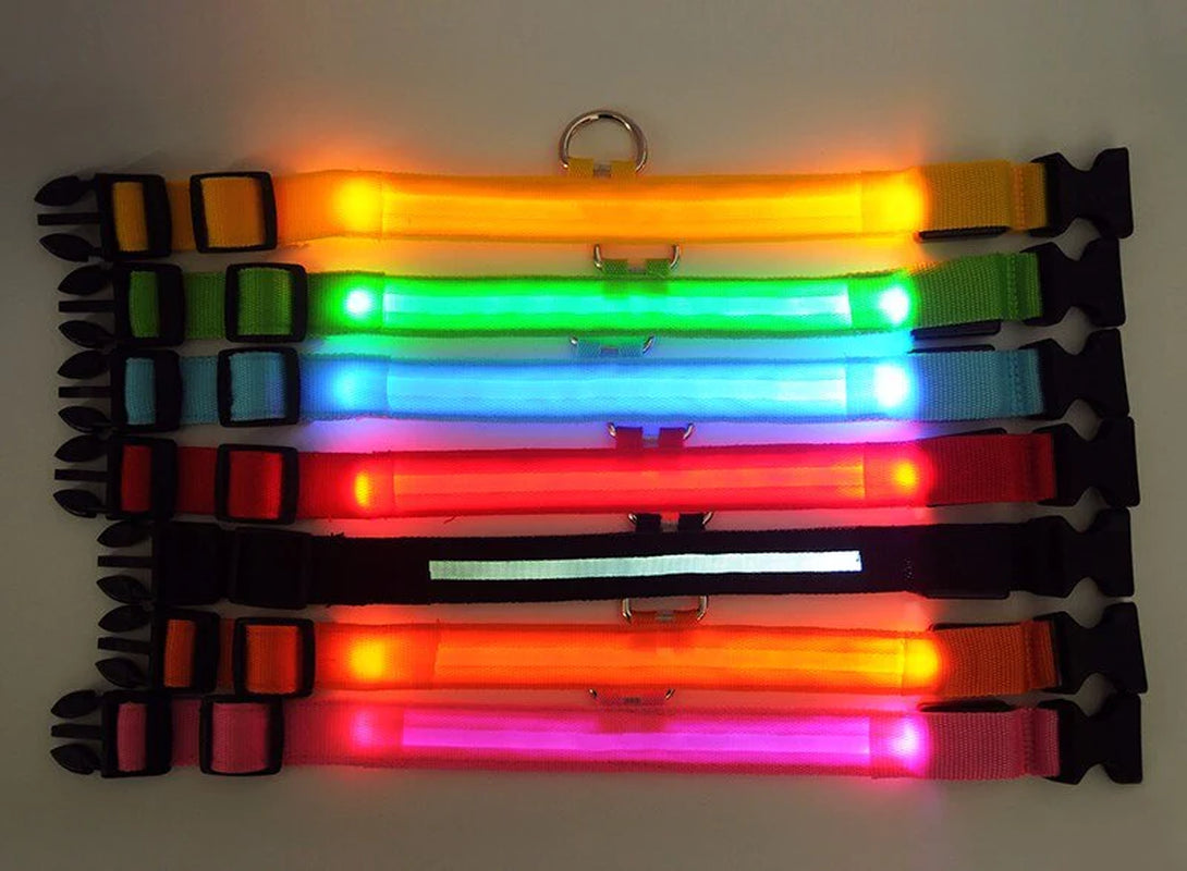 Glow in the Dark LED Adjustable Dog Collar - Safe, Flashing & Waterproof for Nighttime Adventures