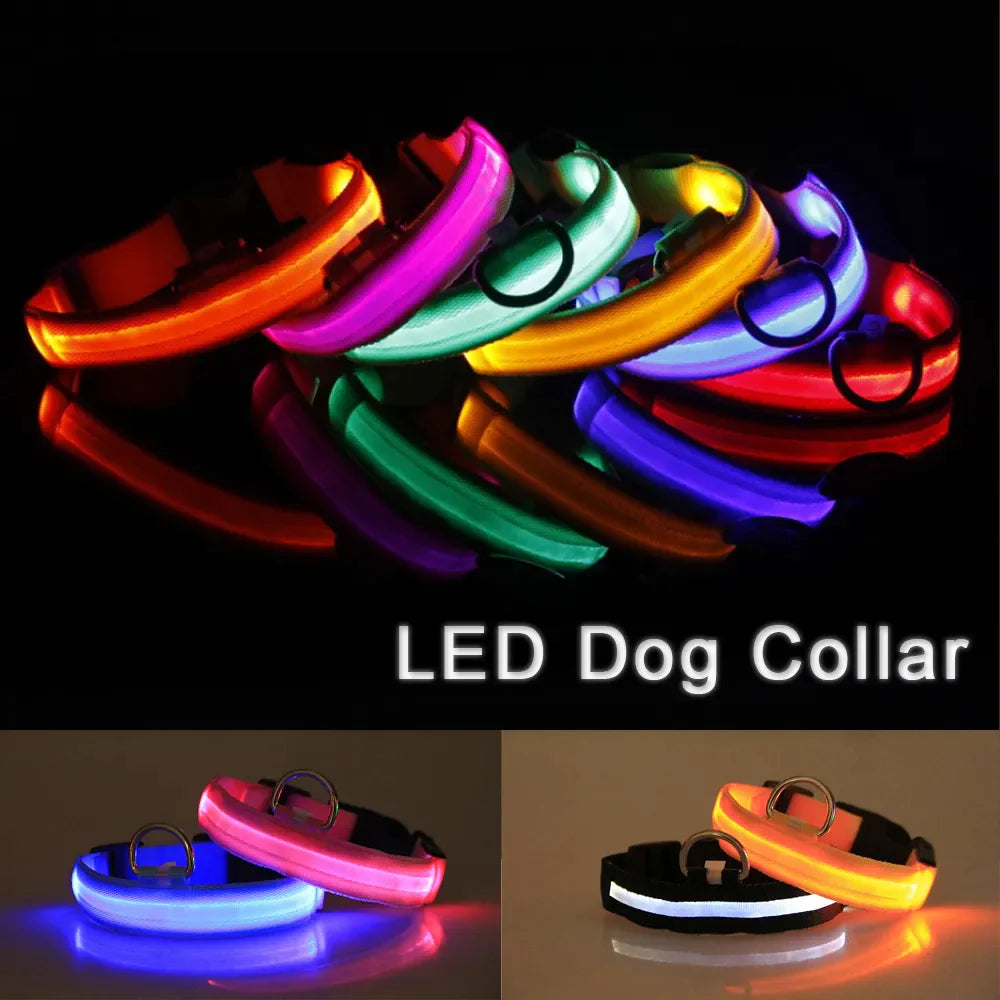 Glow in the Dark LED Adjustable Dog Collar - Safe, Flashing & Waterproof for Nighttime Adventures