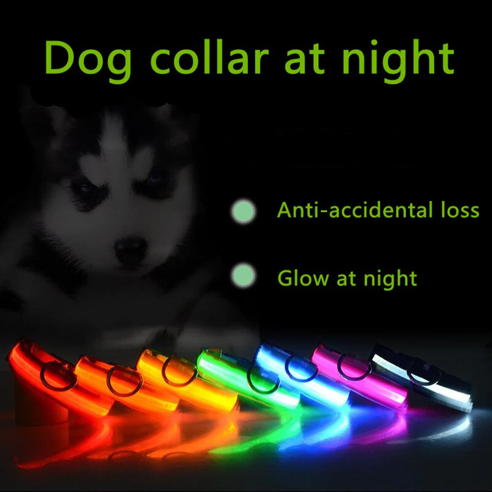 Glow in the Dark LED Adjustable Dog Collar - Safe, Flashing & Waterproof for Nighttime Adventures