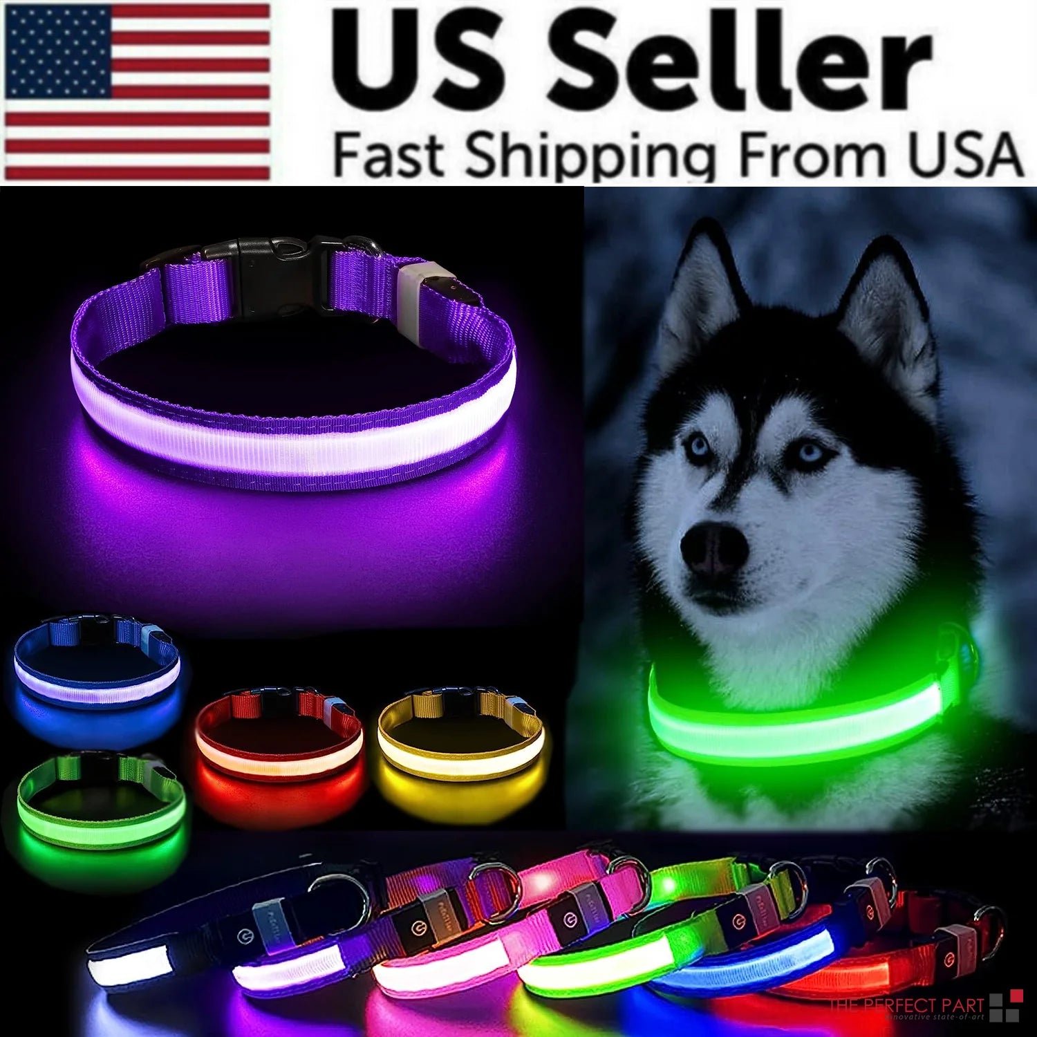Glow in the Dark LED Adjustable Dog Collar - Safe, Flashing & Waterproof for Nighttime Adventures