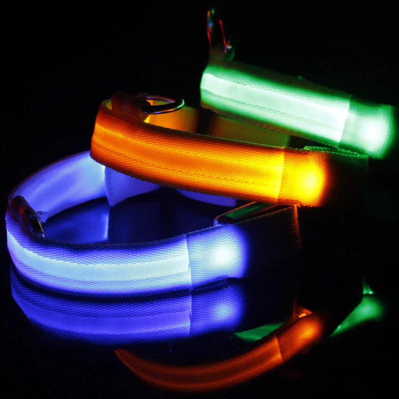 Glow in the Dark LED Adjustable Dog Collar - Safe, Flashing & Waterproof for Nighttime Adventures