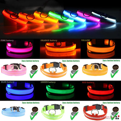 Glow in the Dark LED Adjustable Dog Collar - Safe, Flashing & Waterproof for Nighttime Adventures
