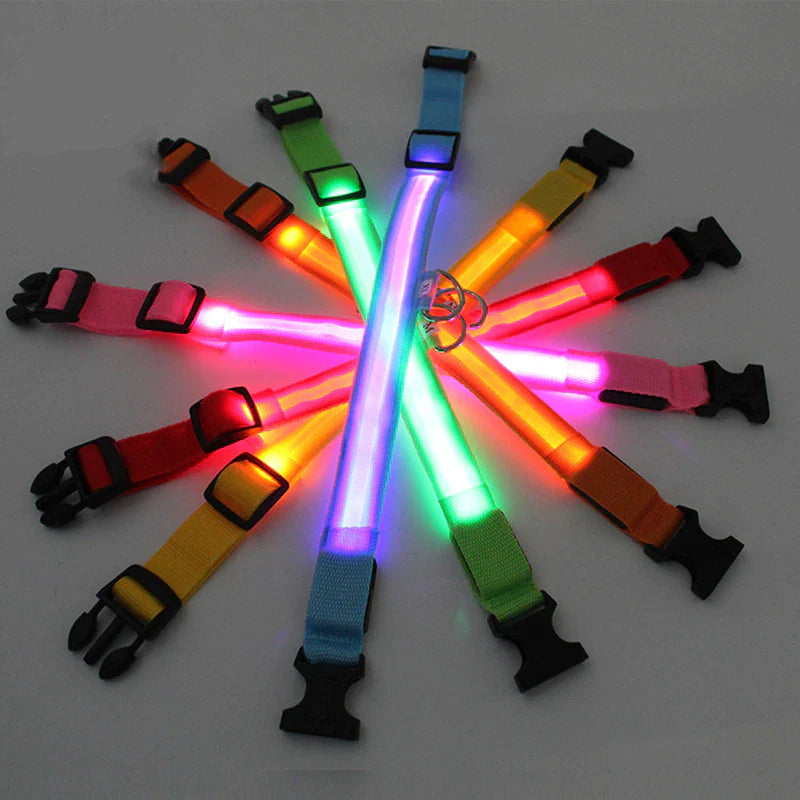 Glow in the Dark LED Adjustable Dog Collar - Safe, Flashing & Waterproof for Nighttime Adventures