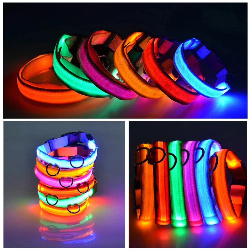 Glow in the Dark LED Adjustable Dog Collar - Safe, Flashing & Waterproof for Nighttime Adventures