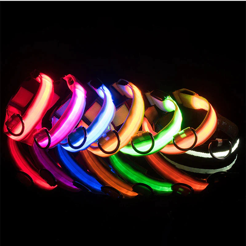 Glow in the Dark LED Adjustable Dog Collar - Safe, Flashing & Waterproof for Nighttime Adventures
